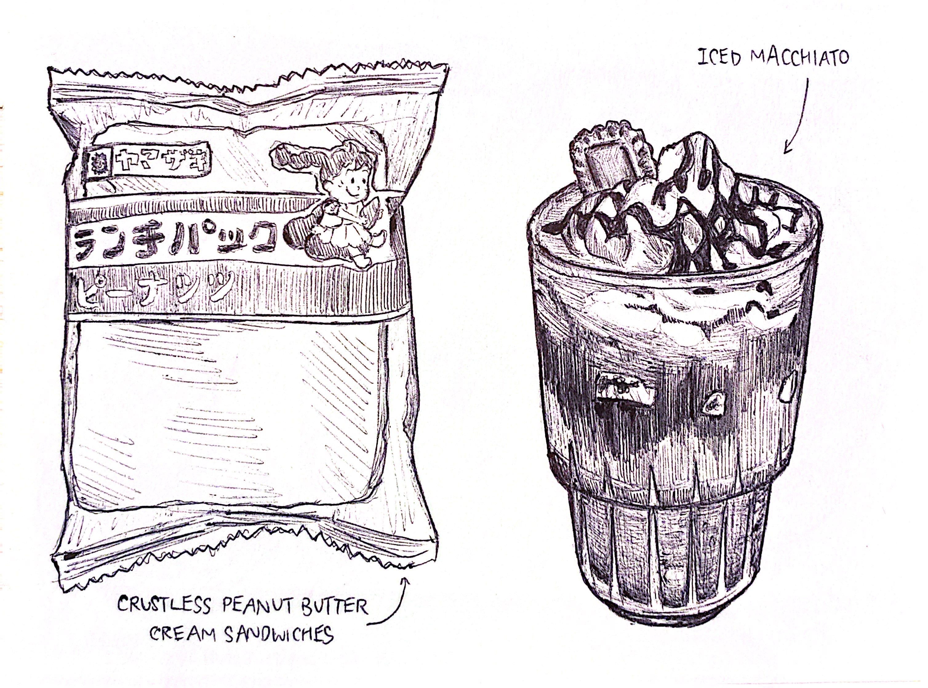 Crustless PB Sandwiches and Iced Macchiato